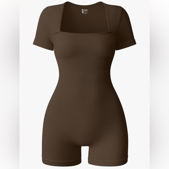 OQQ Pants - Brown Short Sleeve Jumpsuit